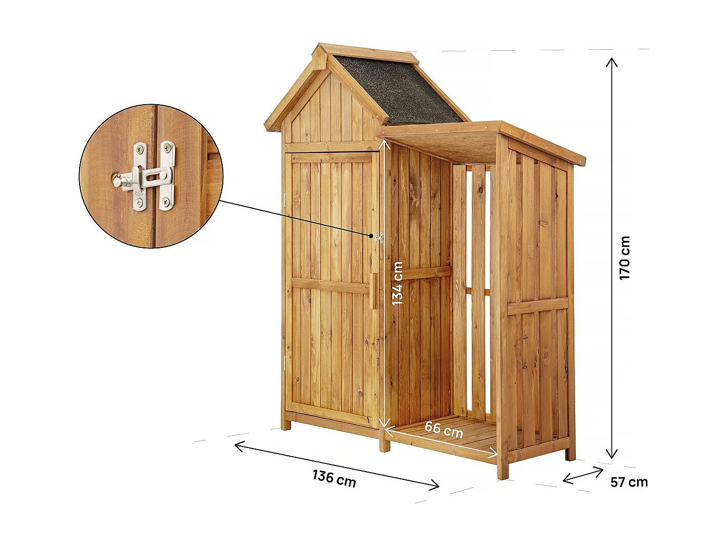 Armoire de jardin en bois avec range-bûches "Noé" - 136 x 57 x 170 cm - Marron