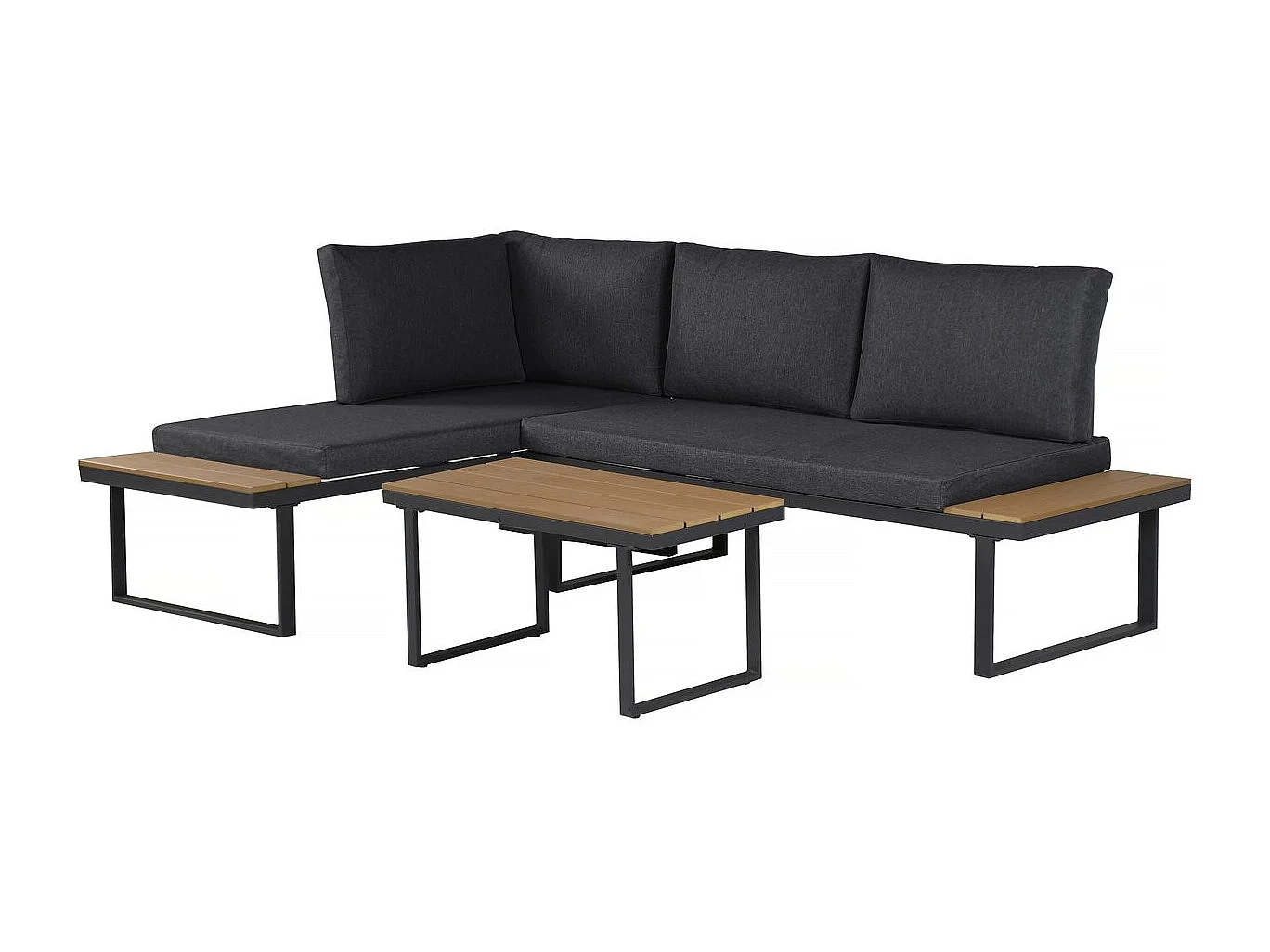 Conjunto de muebles de jardín, sofá esquinero de imitación madera "Liora" - 4 plazas - Gris