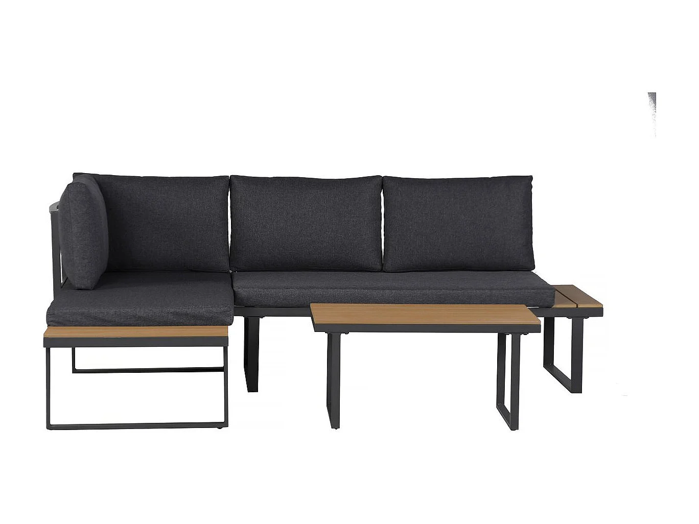 Conjunto de muebles de jardín, sofá esquinero de imitación madera "Liora" - 4 plazas - Gris