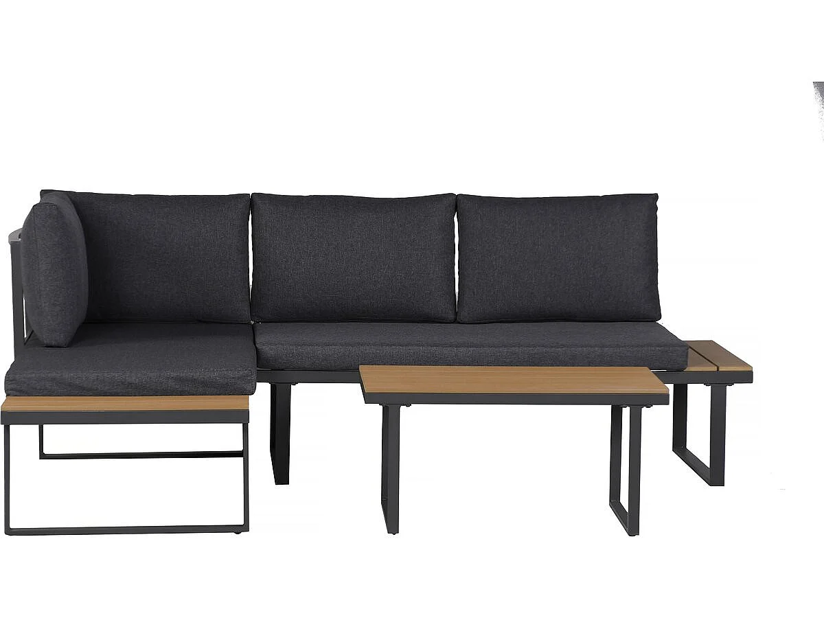 Salon de jardin canapé d'angle décor imitation bois "Liora" - 4 places - Gris