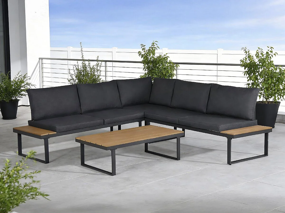 Sofá rinconera "Fiora" muebles de jardín - 5 plazas - Gris