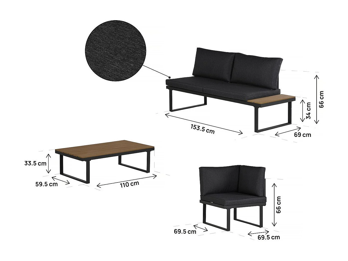 Sofá rinconera "Fiora" muebles de jardín - 5 plazas - Gris