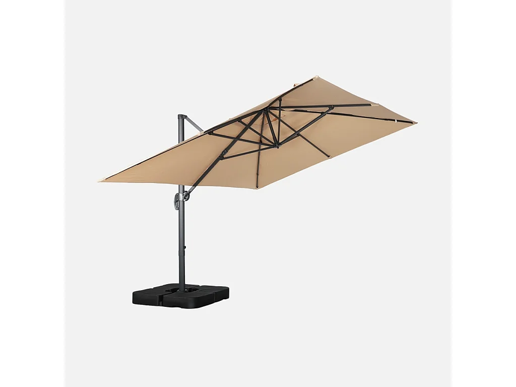 Parasol déporté rectangulaire 3x4m + dalles à lester 50x50cm beige - Wimereux + Fixeo