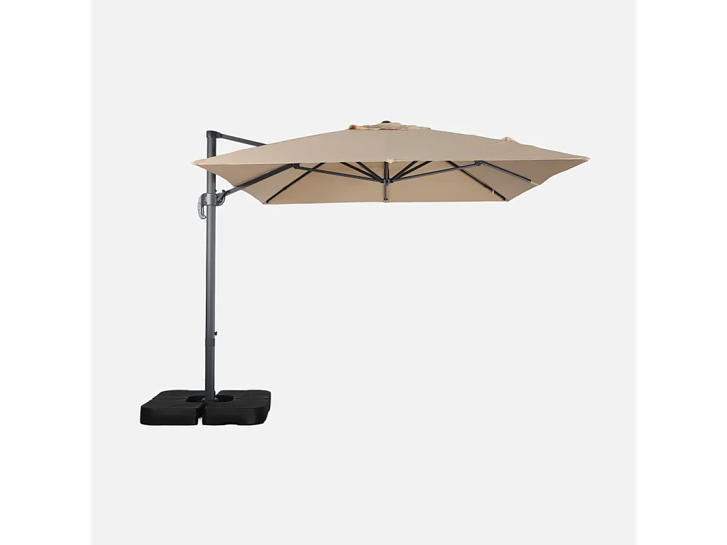 Parasol déporté rectangulaire 3x4m + dalles à lester 50x50cm beige - Wimereux + Fixeo