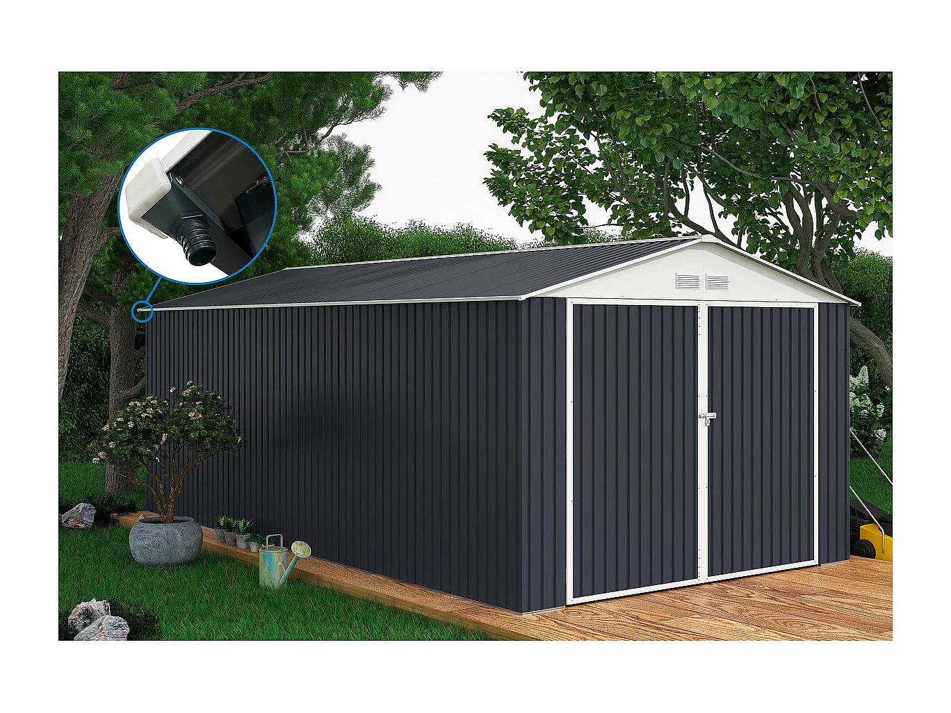 Garage métal "Houston" 18,56m² avec gouttière - Anthracite, résistant aux intempéries et écologique