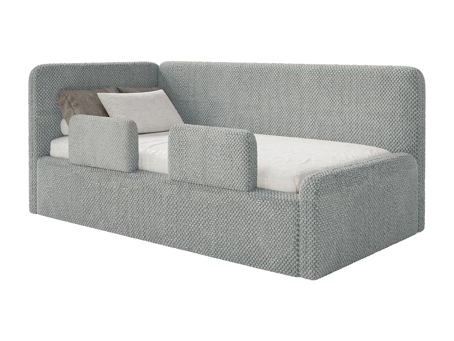 Kinderbett mit Kopfteil links – Matratze – Samt – Rausfallschutz – Samt – Grau – 90x200 cm – FANKO