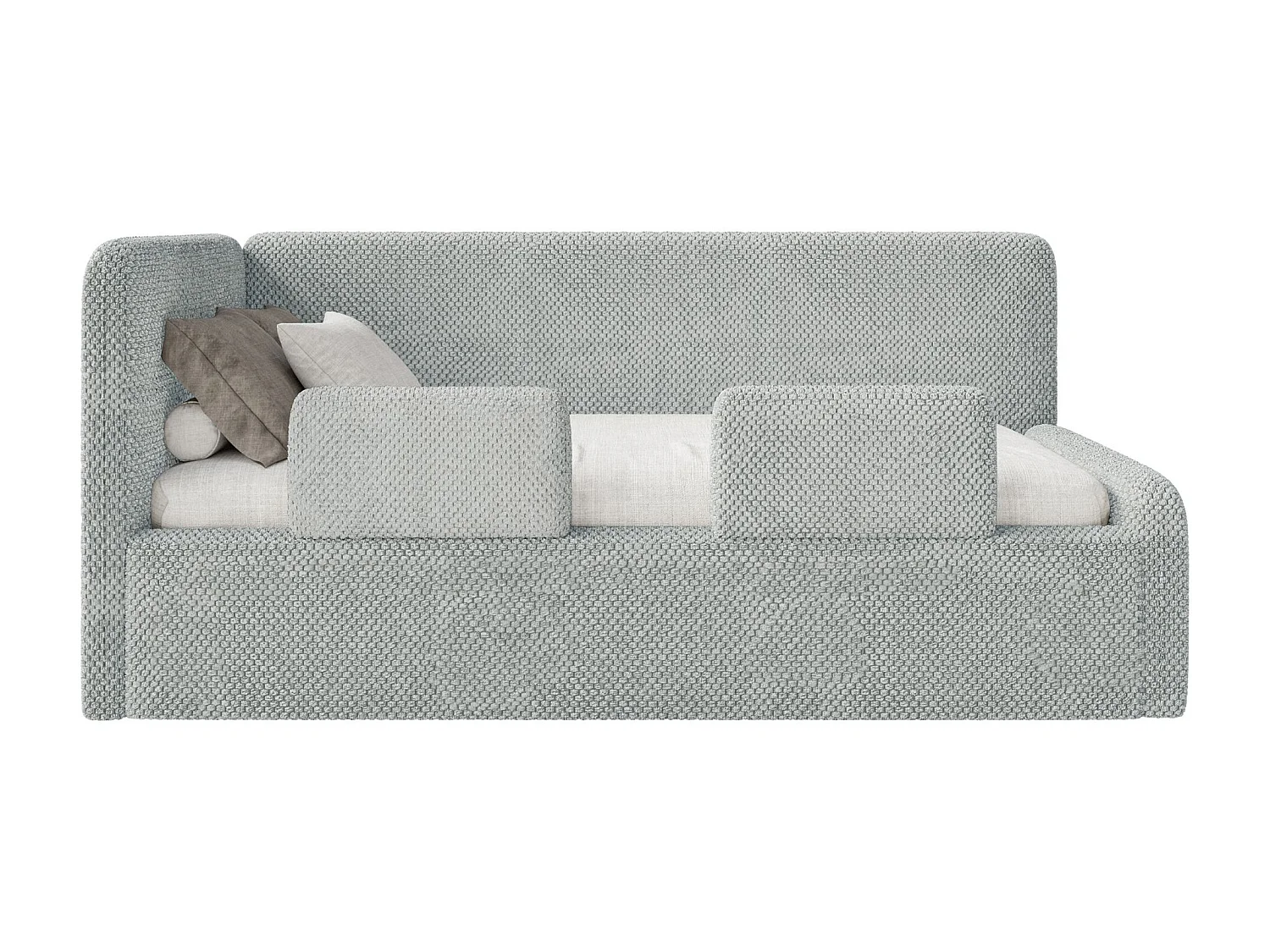 Kinderbett mit Kopfteil links – Matratze – Samt – Rausfallschutz – Samt – Grau – 90x200 cm – FANKO