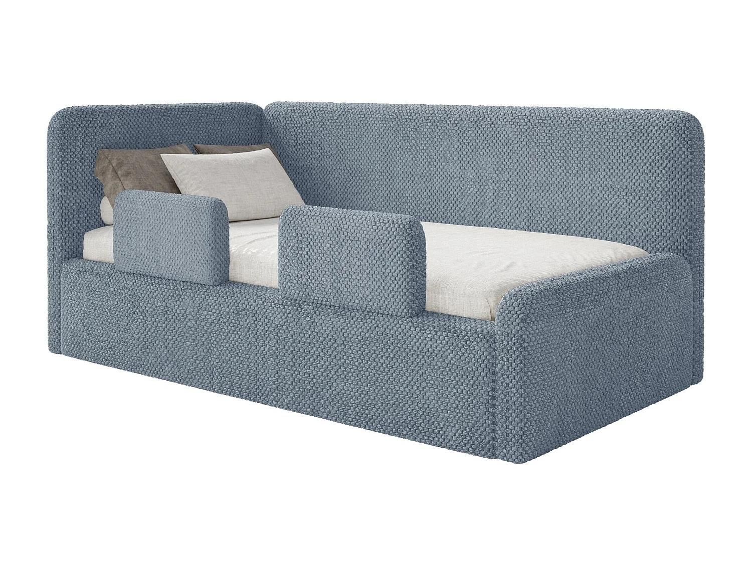 Kinderbett mit Kopfteil links – Matratze – Samt – Rausfallschutz – Samt – Blau – 90x200 cm – FANKO