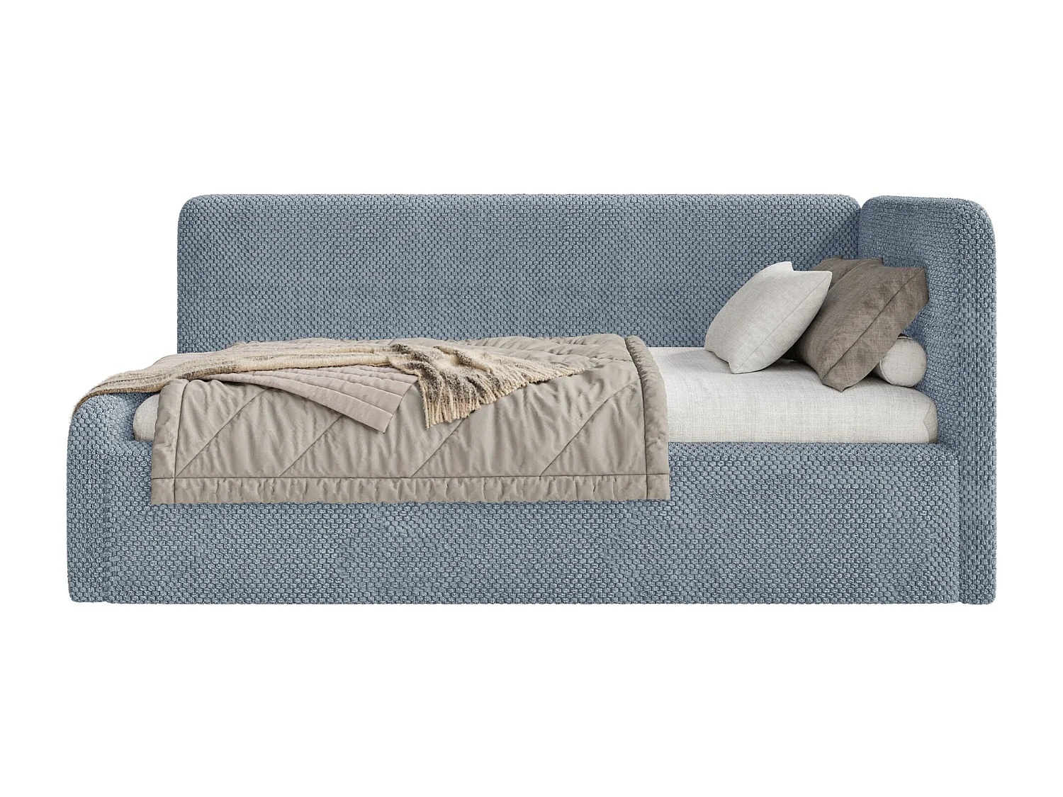 Kinderbett mit Kopfteil rechts – Rausfallschutz – Samt – Blau – 90x200 cm – FANKO