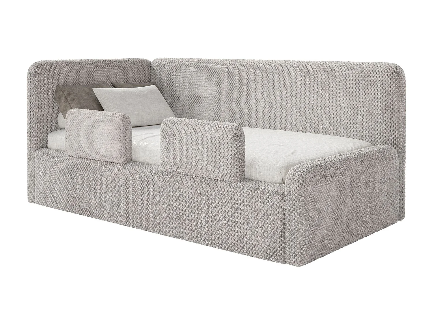 Kinderbett mit Kopfteil links – Matratze – Samt – Rausfallschutz – Samt – Greige – 90x200 cm – FANKO