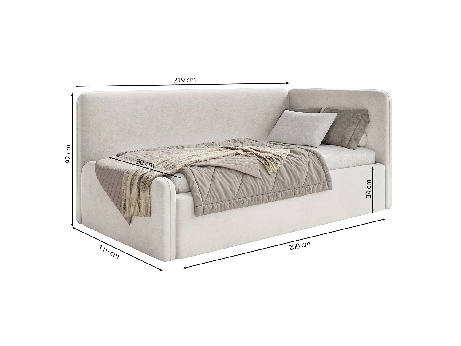 Lit junior 90x200 – matelas, tête de lit à gauche – en peluche – rose poudré – FANKO
