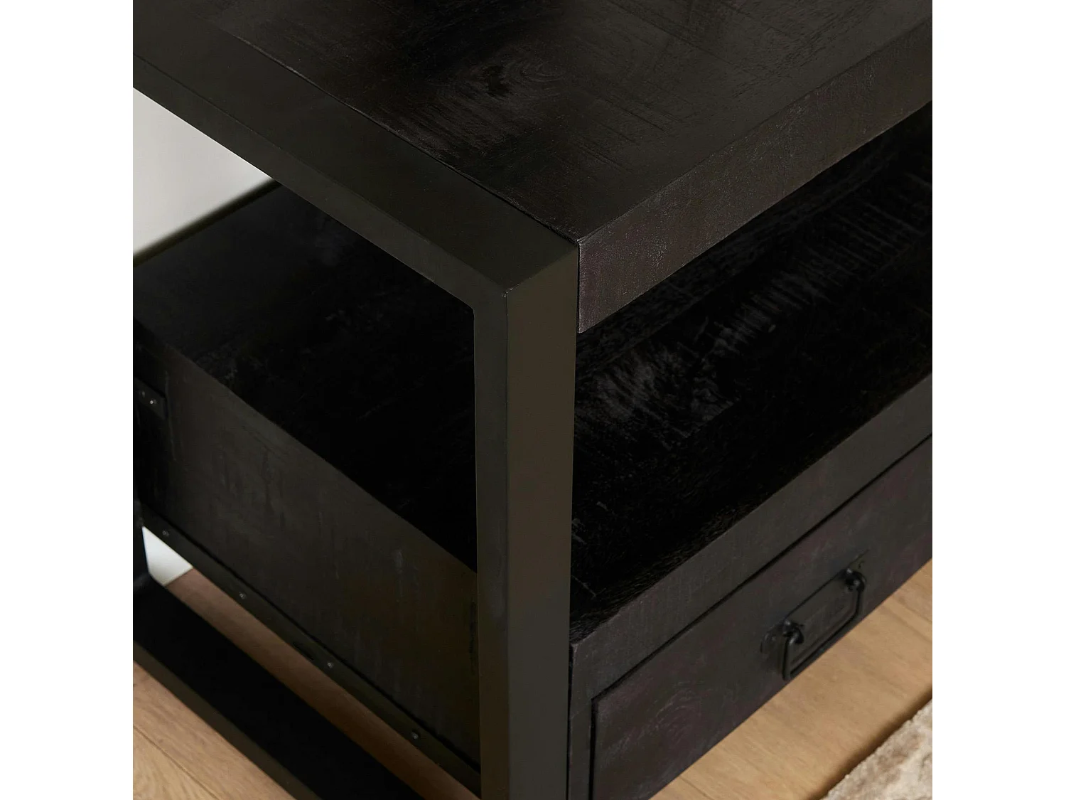 Petit meuble TV bois noir 2 tiroirs MILORA