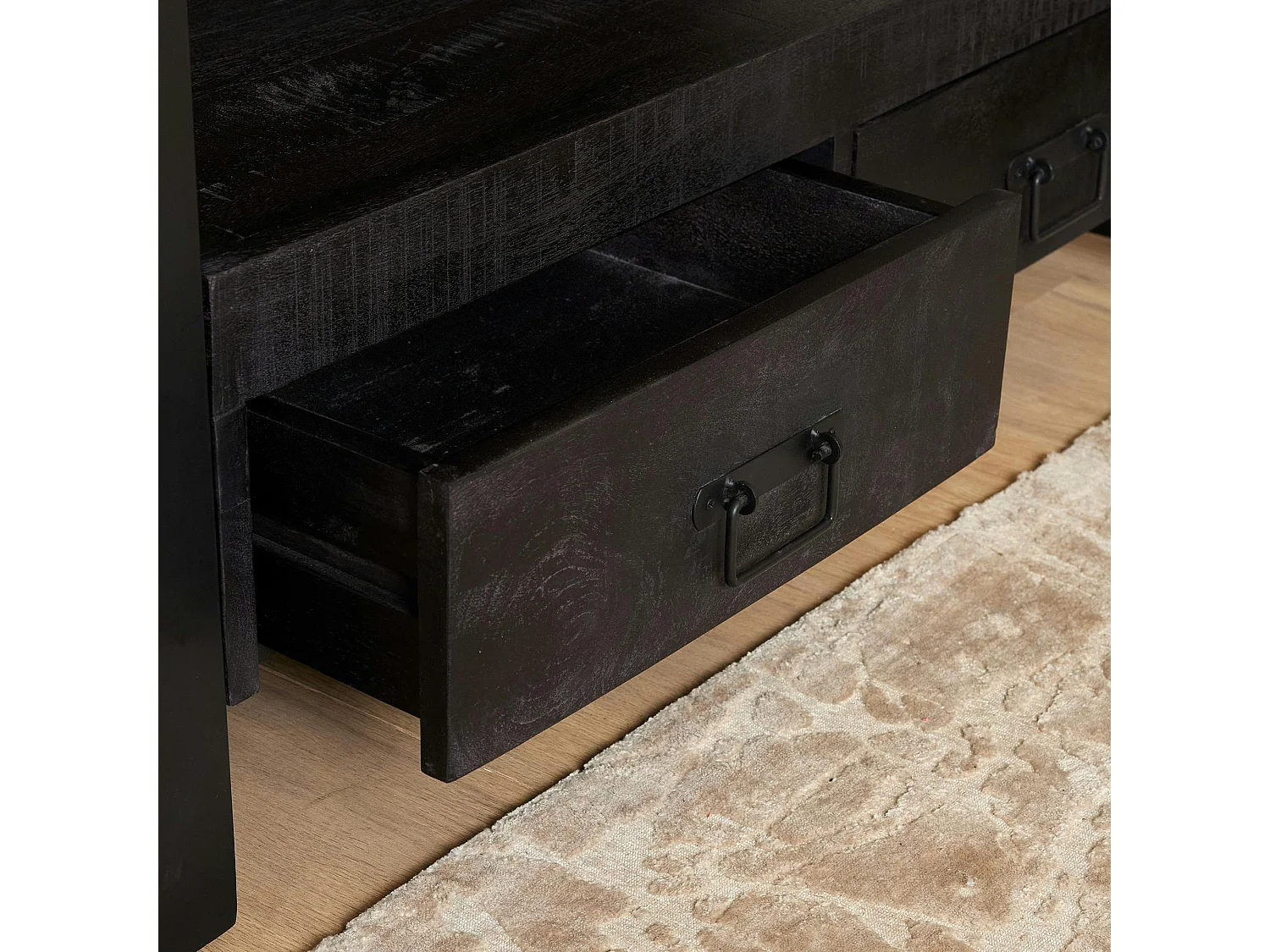 Petit meuble TV bois noir 2 tiroirs MILORA