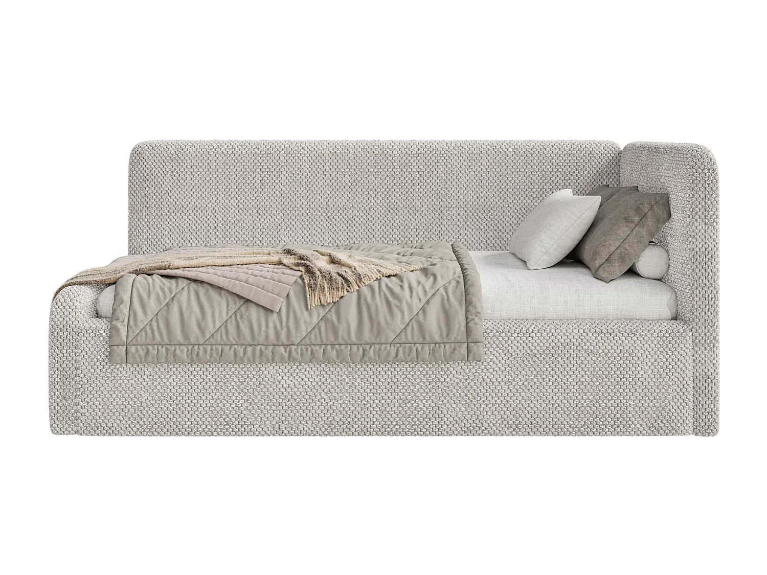 Jugendbett mit Kopfteil rechts – Matratze – Samt – Greige – 90x200 cm – FANKO