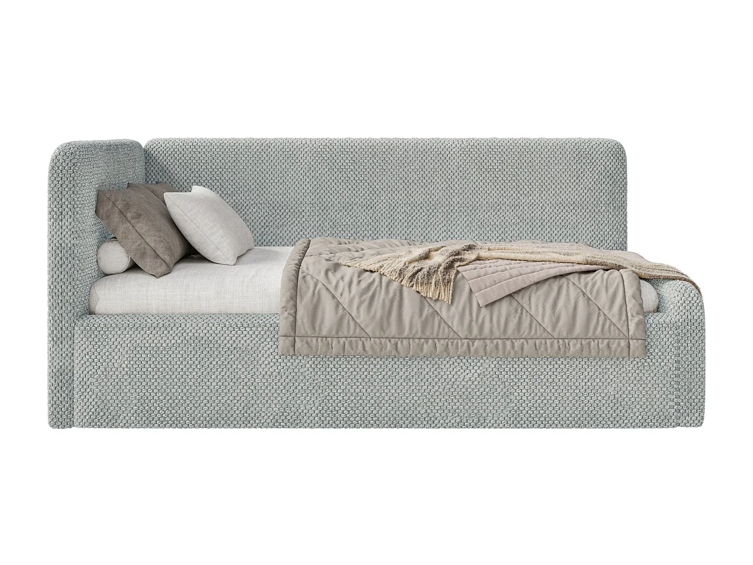 Jugendbett mit Kopfteil links – Plüsch – Grau – 90x200 cm – FANKO
