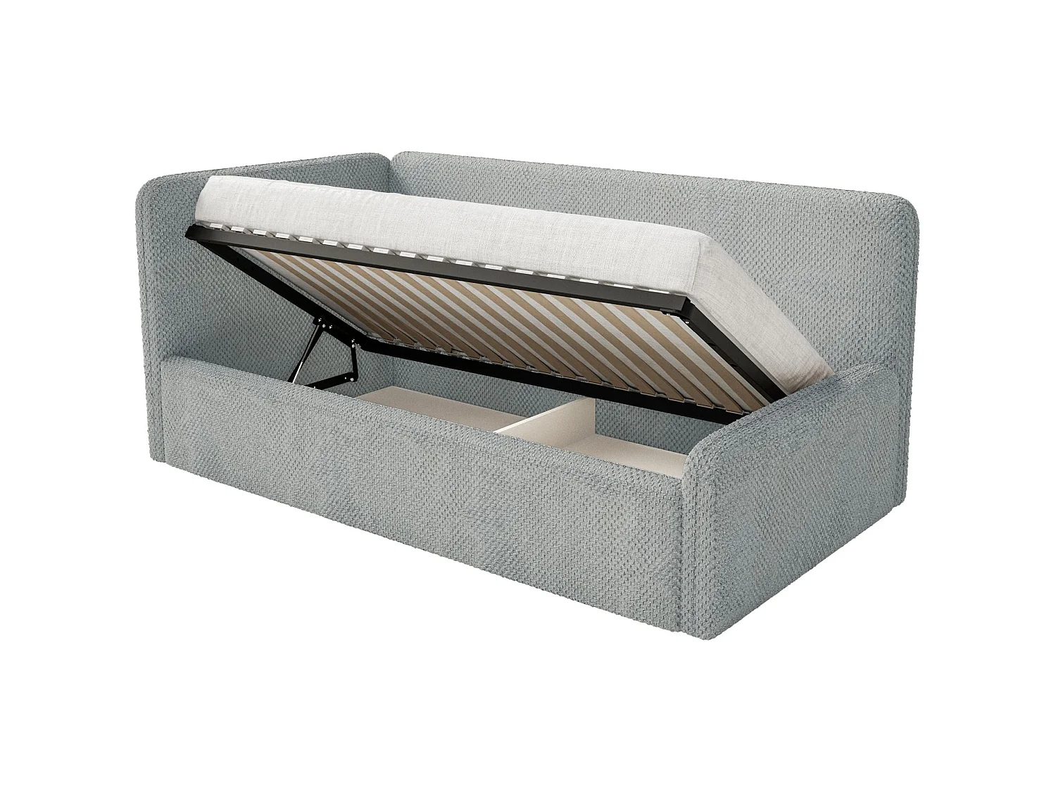 Lit junior 90x200 – tête de lit à droite – en peluche – gris – FANKO