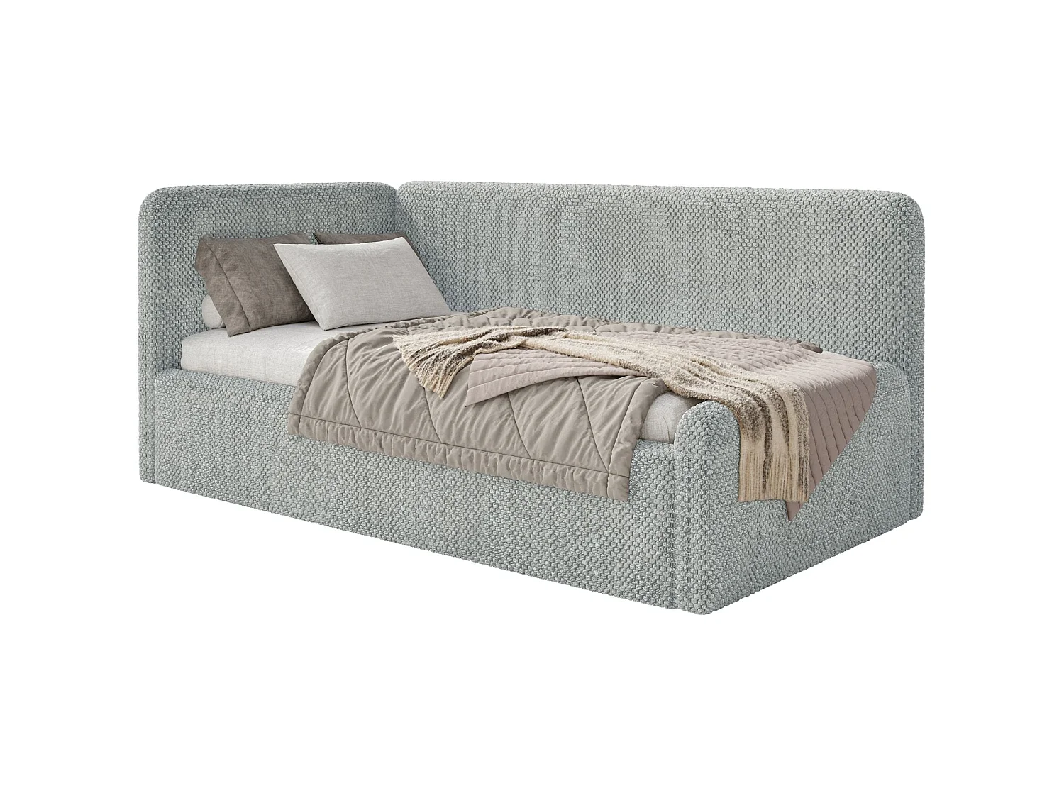 Lit junior 90x200 – tête de lit à droite – en peluche – gris – FANKO