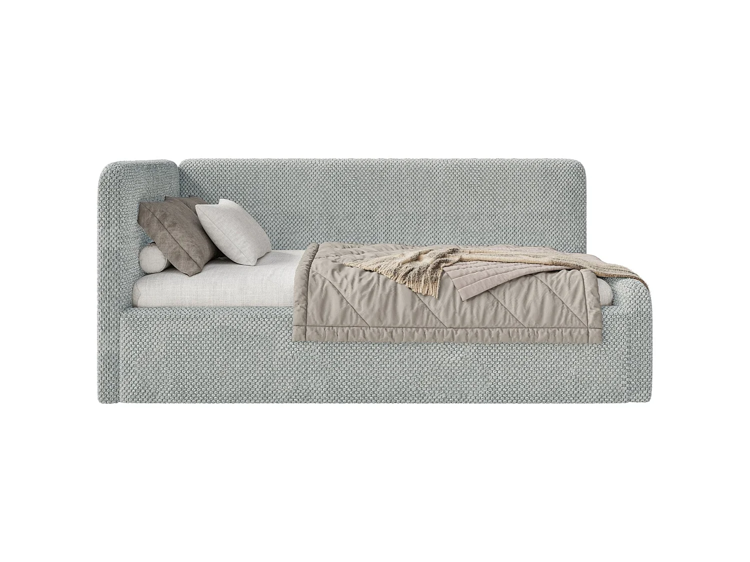 Lit junior 90x200 – tête de lit à droite – en peluche – gris – FANKO