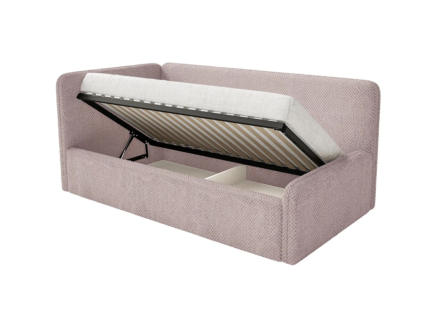 Lit junior 90x200 – tête de lit à droite – en peluche – rose poudré – FANKO