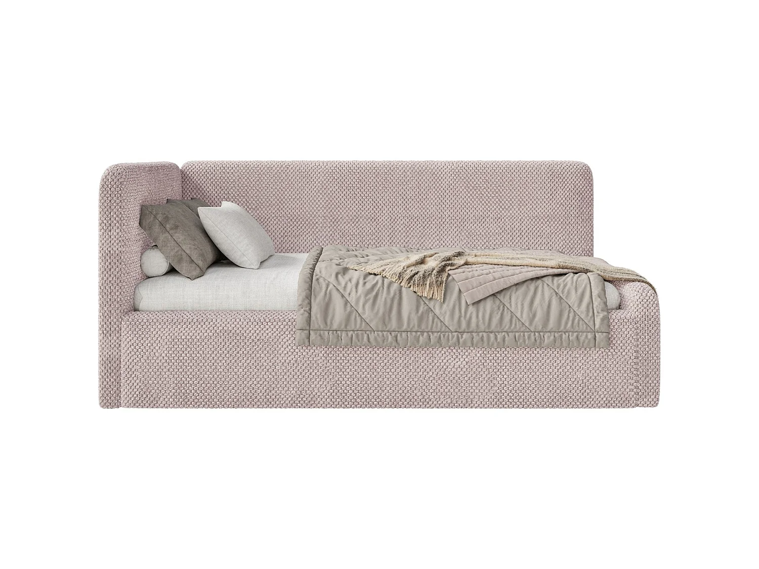 Lit junior 90x200 – tête de lit à droite – en peluche – rose poudré – FANKO