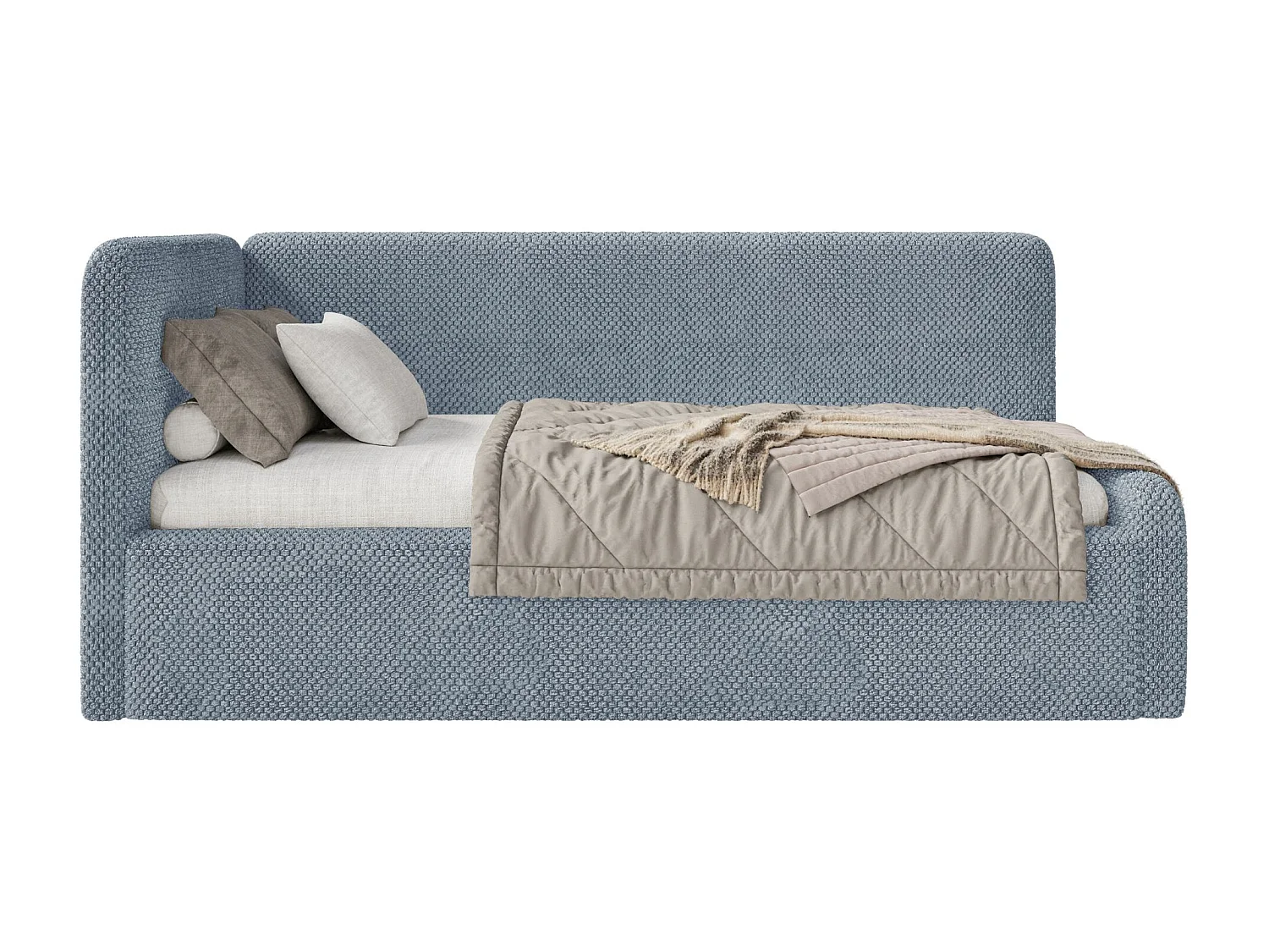 Jugendbett mit Kopfteil links – Plüsch – Blau – 90x200 cm – FANKO
