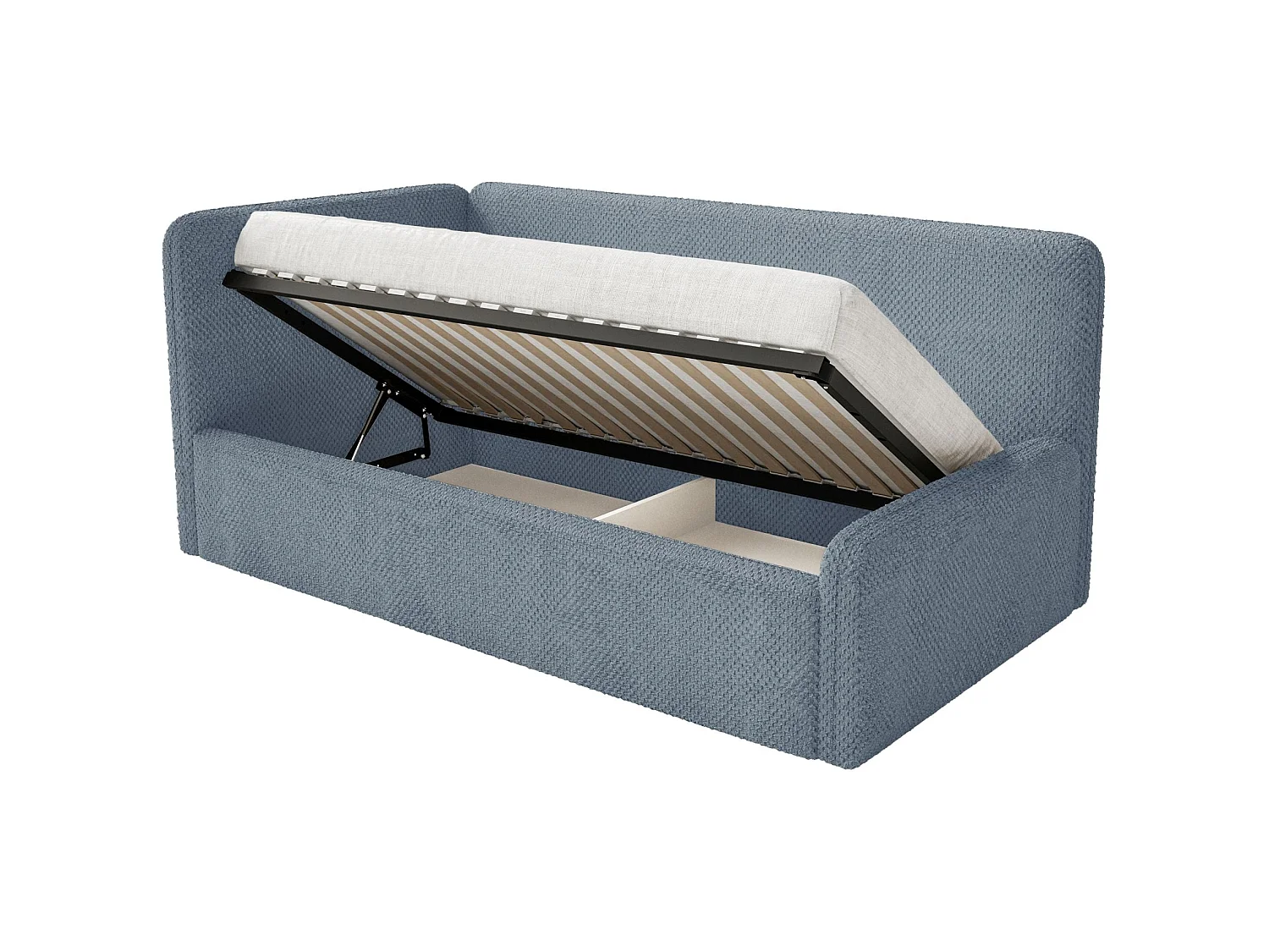 Lit junior 90x200 – tête de lit à droite – en peluche – bleu – FANKO
