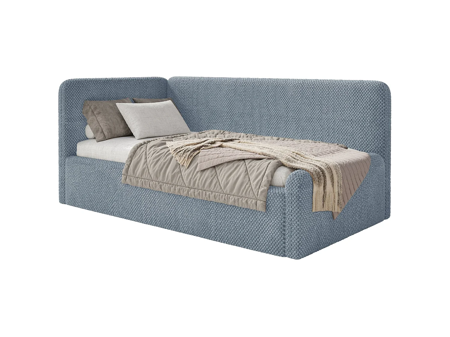 Lit junior 90x200 – tête de lit à droite – en peluche – bleu – FANKO