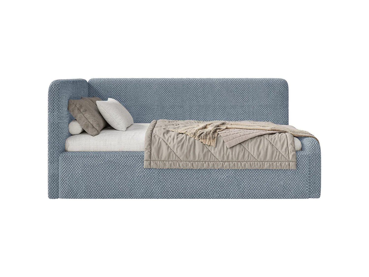 Lit junior 90x200 – tête de lit à droite – en peluche – bleu – FANKO