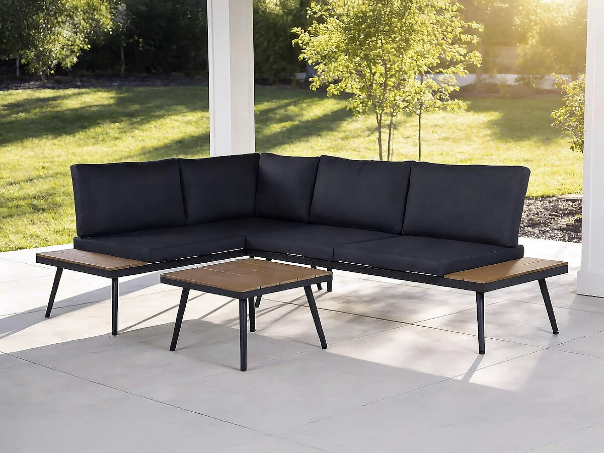 Sofá esquinero "Mira" muebles de jardín - imitación madera - 4 plazas - Gris