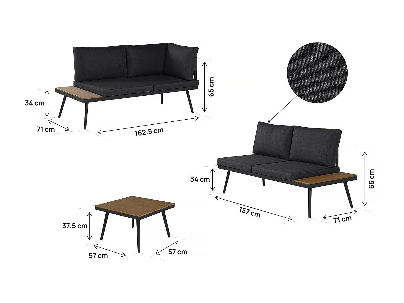 Sofá esquinero "Mira" muebles de jardín - imitación madera - 4 plazas - Gris