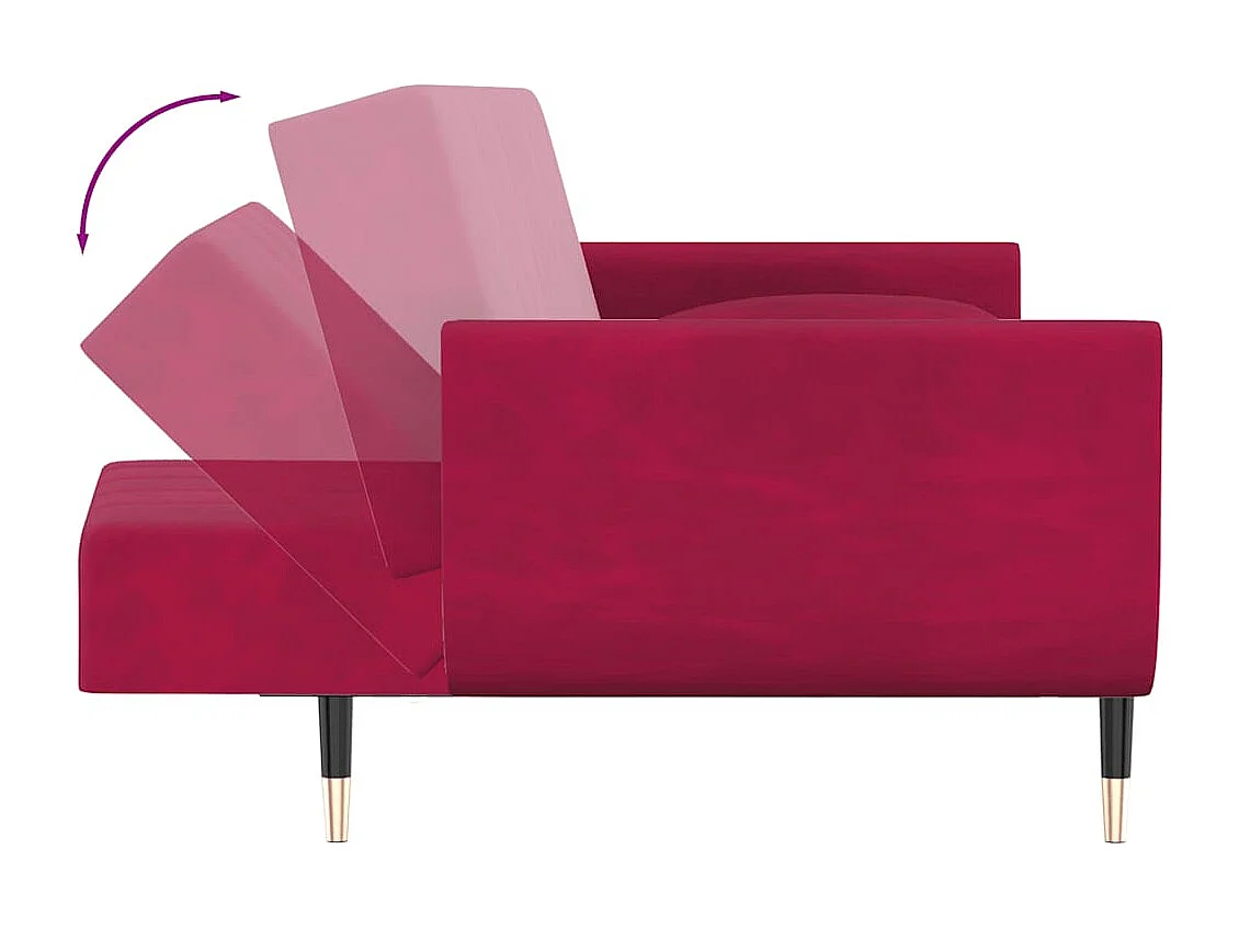 Canapé-lit à 2 places et deux oreillers Rouge bordeaux Velours