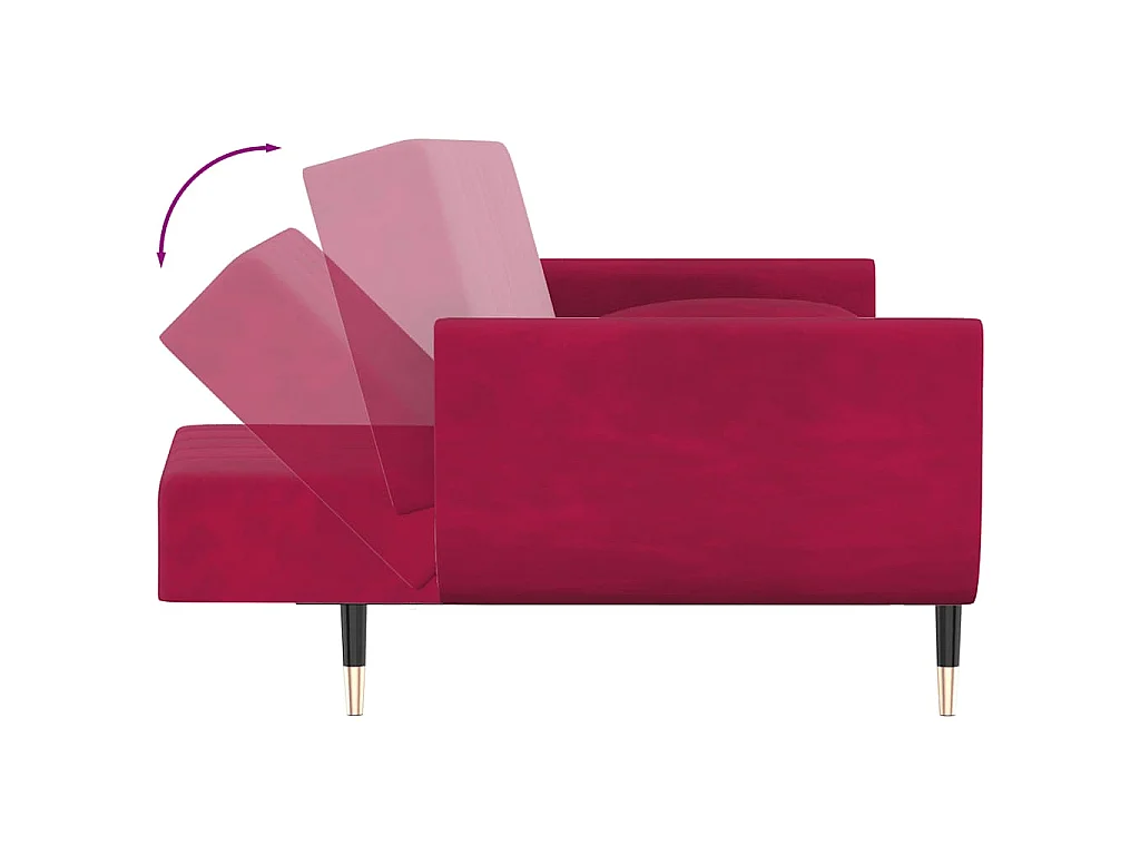 Canapé-lit à 2 places et deux oreillers Rouge bordeaux Velours