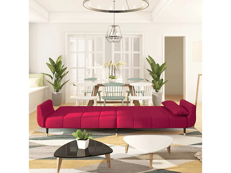 Canapé-lit à 2 places et deux oreillers Rouge bordeaux Velours