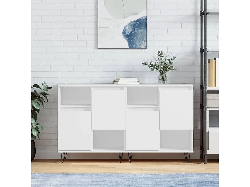 Buffets 2 pcs blanc bois d'ingénierie