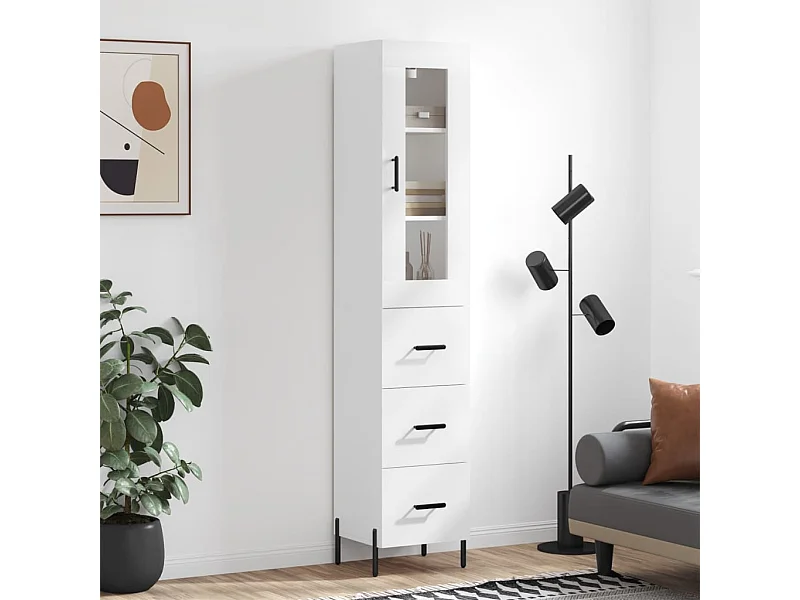 Hoge kast 34,5x34x180 cm bewerkt hout wit