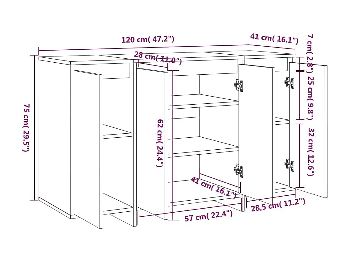 Buffet noir 120x41x75 cm bois d'ingénierie