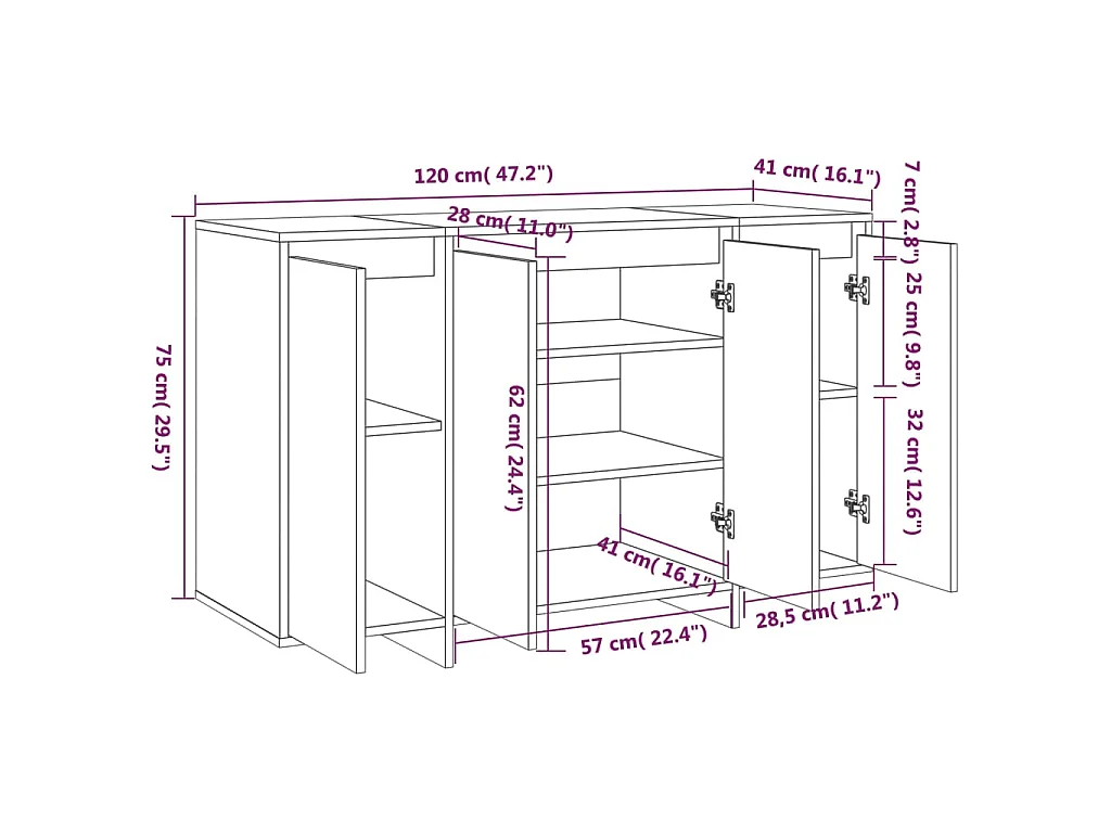Dressoir 120x41x75 cm bewerkt hout zwart
