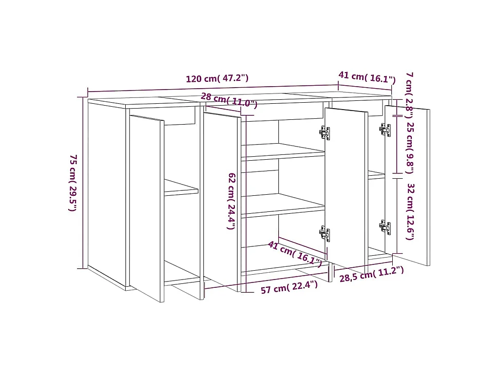 Dressoir 120x41x75 cm bewerkt hout zwart