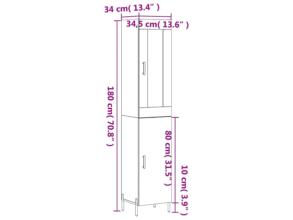 Buffet haut Blanc 34,5x34x180 cm Bois d'ingénierie