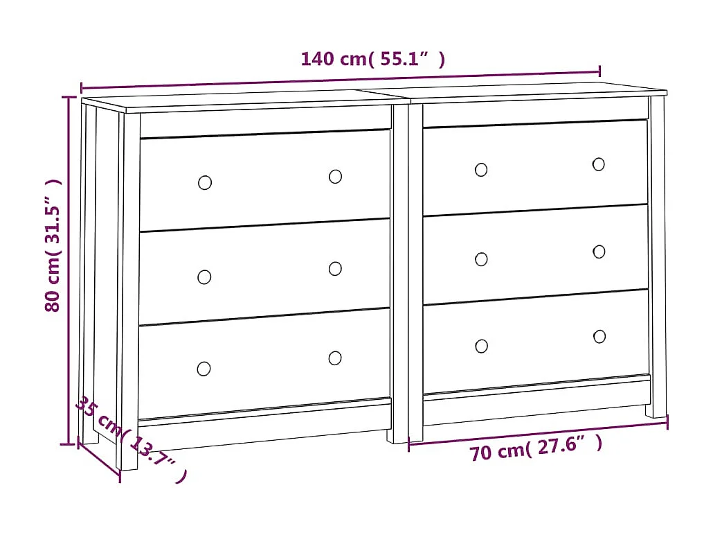 Buffet Blanc 140x35x80 cm Bois massif de pin