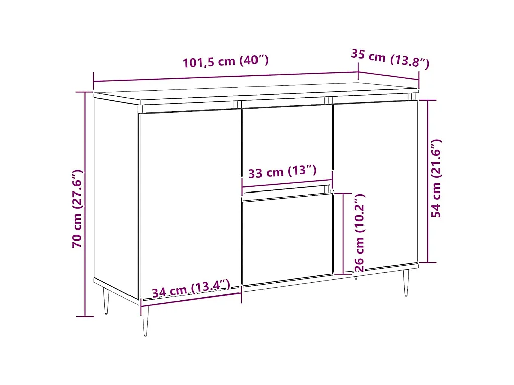 Buffet blanc 101,5x35x70 cm bois d'ingénierie