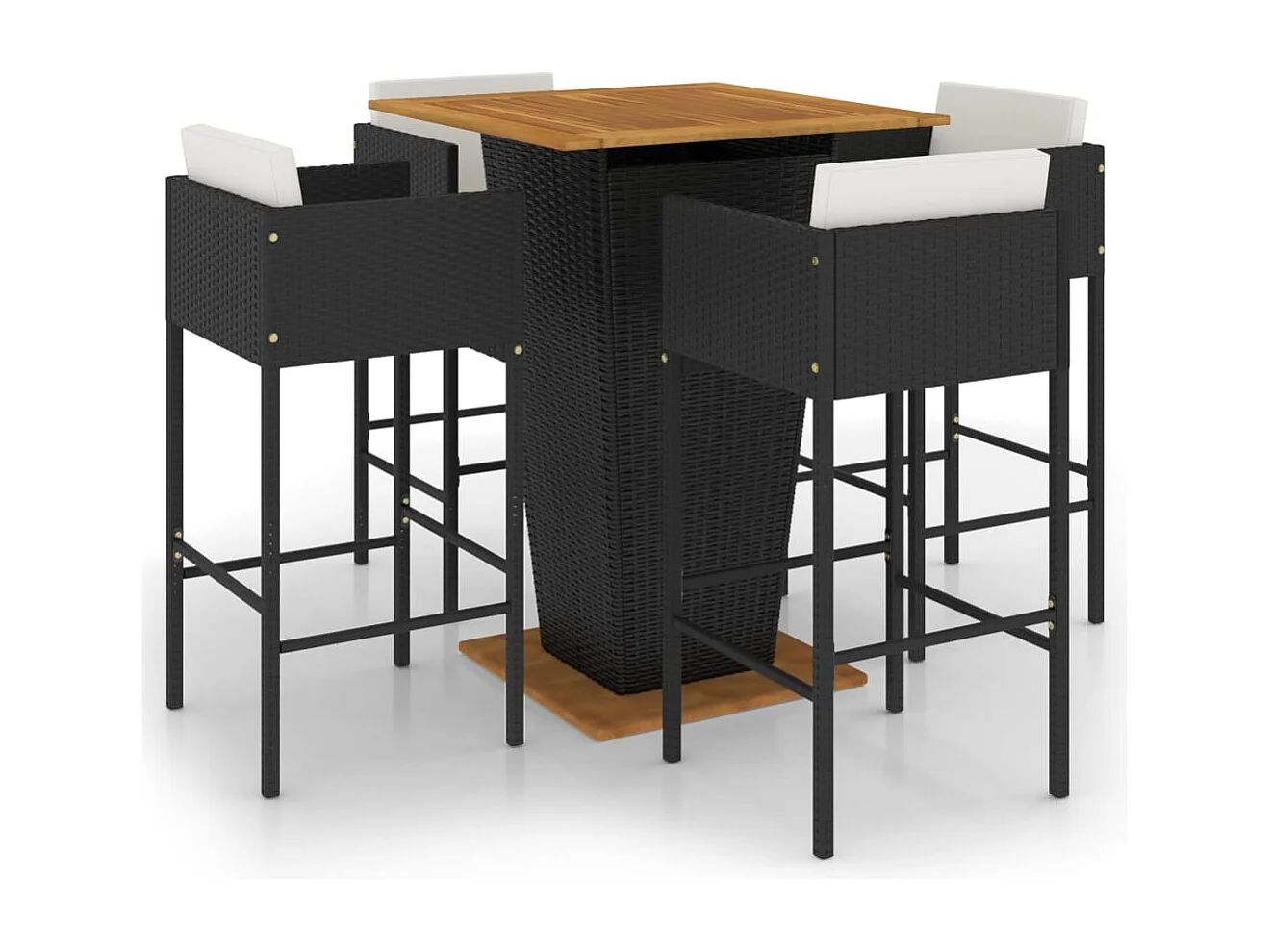 Set Bar da Giardino 5 pz con Cuscini in Polyrattan Nero