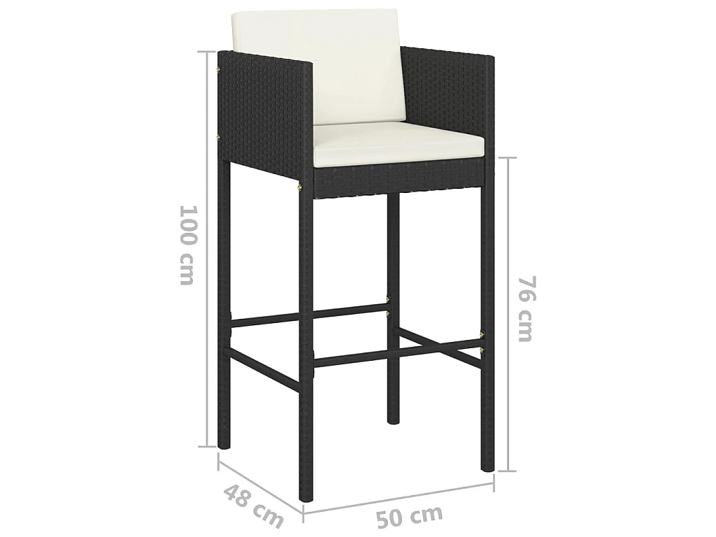 Ensemble de bar de jardin 5 pcs et coussins Résine tressée Noir