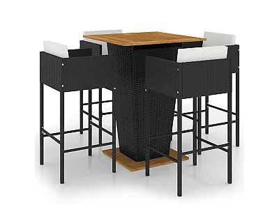 Ensemble de bar de jardin 5 pcs et coussins Résine tressée Noir