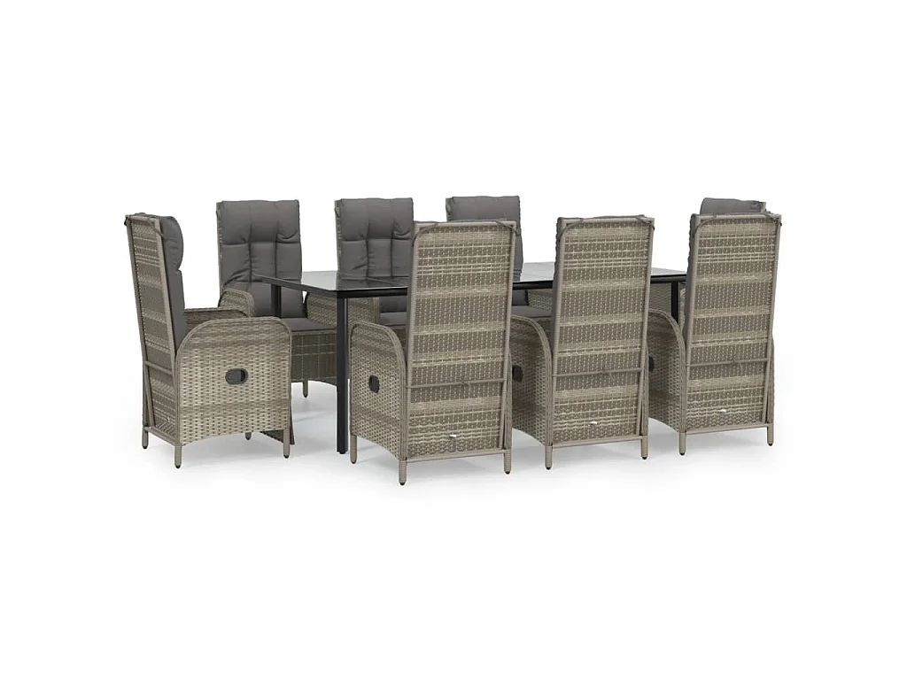 Ensemble à manger de jardin 9pcs et coussins noir et gris