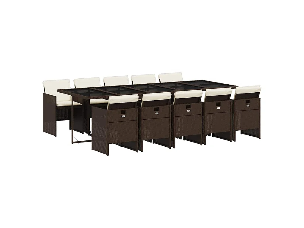 11-tlg. Garten-Essgruppe mit Kissen Braun Poly Rattan