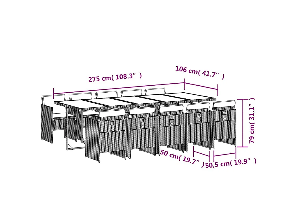 11-tlg. Garten-Essgruppe mit Kissen Braun Poly Rattan