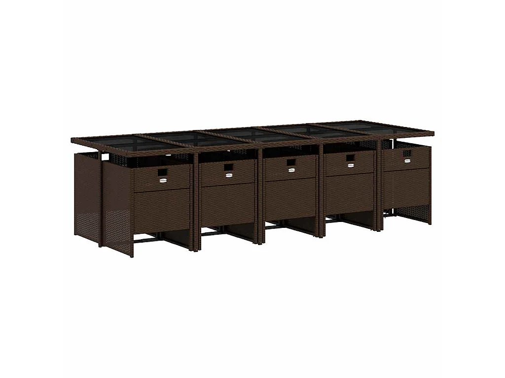 Ensemble à manger de jardin et coussins 11 pcs marron rotin