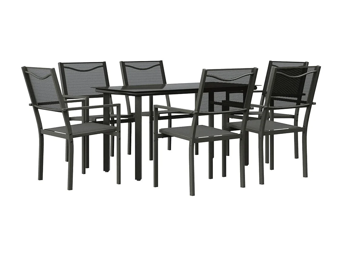7 pcs conjunto de jantar para jardim aço e textilene preto