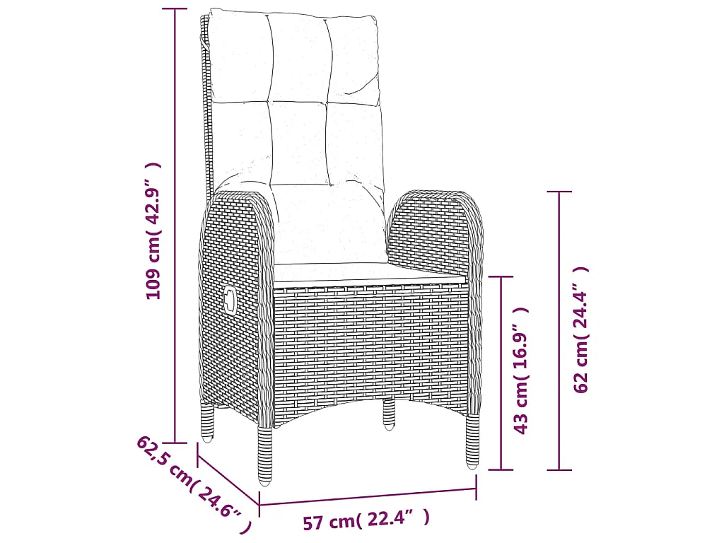 Ensemble à manger de jardin 9pcs et coussins noir et gris